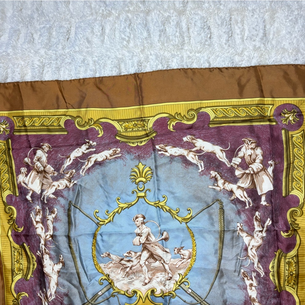 HERMES PARIS Chiens et Valets by Charles J. Hallo Silk Scarf France 1963 - Picture 2 of 13